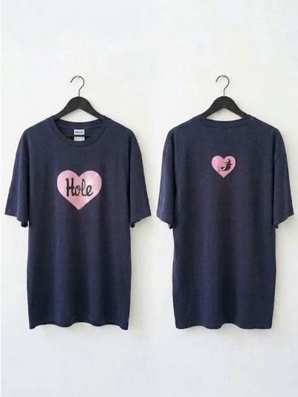 Hole Band Graphic T-Shirt Navy Blue Pink Heart Courtney Love Rock Tee